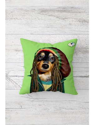 Pelangi Şapkalı Köpekli Çift Tarafı Baskılı Gizli Fermuarlı Yastık Kılıfı Kırlent Koltuk Yastık Kılıfı