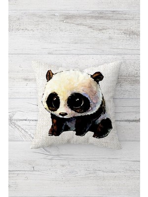 Pelangi Sevimli Pandacık Çift Tarafı Baskılı Gizli Fermuarlı Yastık Kılıfı Kırlent Koltuk Yastık Kılıfı