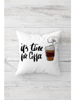 Pelangi Kahve Zamanı Mottolu Çift Tarafı Baskılı Gizli Fermuarlı Yastık Kılıfı Kırlent Koltuk Yastık Kılıfı