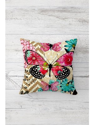 Pelangi Kelebek Desen Çift Tarafı Baskılı Gizli Fermuarlı Yastık Kılıfı Kırlent Koltuk Yastık Kılıfı