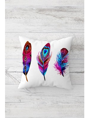 Pelangi Renkli Tüyler Çift Tarafı Baskılı Gizli Fermuarlı Yastık Kılıfı Kırlent Koltuk Yastık Kılıfı