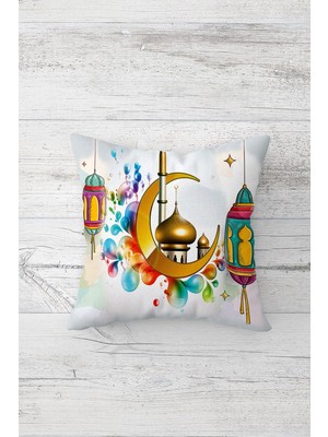 Pelangi Ramazan Eid Mubarak Çift Tarafı Baskılı Gizli Fermuarlı Yastık Kılıfı Kırlent Koltuk Yastık Kılıfı