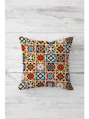 Pelangi Etnik Çini Motif Çift Tarafı Baskılı Gizli Fermuarlı Yastık Kılıfı Kırlent Koltuk Yastık Kılıfı