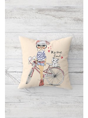 Pelangi My Best Friend Pop Art Çift Tarafı Baskı Gizli Fermuarlı Yastık Kılıfı Kırlent Koltuk Yastık Kılıfı