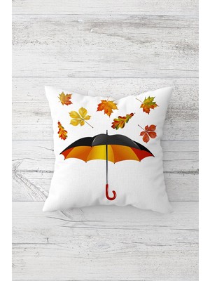 Pelangi Şemsiye Sonbahar Yaprakları Çift Tarafı Baskılı Gizli Fermuarlı Kırlent Koltuk Yastık Kılıfı