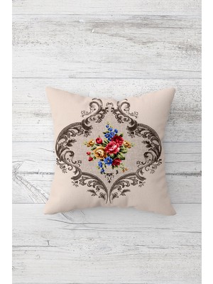 Pelangi Vintage Damla Içinde Gül Buketi Çift Taraflı Gizli Fermuarlı Yastık Kırlent Koltuk Yastık Kılıfı
