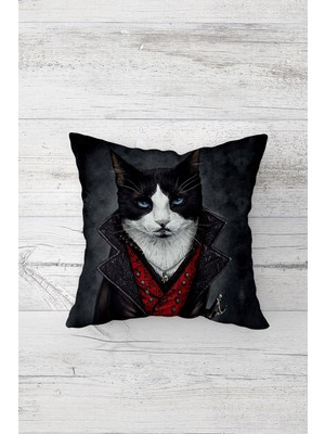 Pelangi Elbiseli Kedi Adam Çift Tarafı Baskılı Gizli Fermuarlı Yastık Kılıfı Kırlent Koltuk Yastık Kılıfı