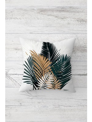 Pelangi I?nce Yaprak Desen Çift Tarafı Baskılı Gizli Fermuarlı Yastık Kılıfı Kırlent Koltuk Yastık Kılıfı