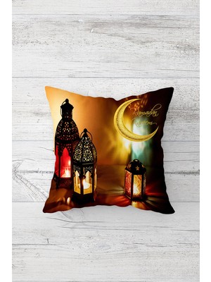 Pelangi Ramadan Kareem Fener Çift Tarafı Baskılı Gizli Fermuarlı Yastık Kılıfı Kırlent Koltuk Yastık Kılıfı