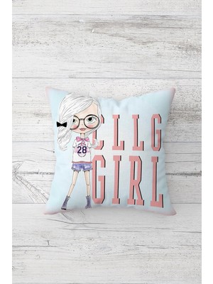 Pelangi Cllg Girl Çift Tarafı Baskılı Gizli Fermuarlı Yastık Kılıfı Kırlent Koltuk Yastık Kılıfı