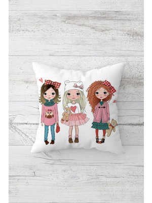 Pelangi Best Friends Temalı Çift Tarafı Baskılı Gizli Fermuarlı Yastık Kılıfı Kırlent Koltuk Yastık Kılıfı
