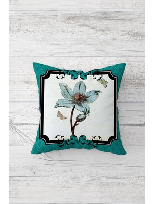 Pelangi Yeşil Beyaz Çiçek Desenli Çift Tarafı Baskılı Gizli Fermuarlı Yastık Kılıfı Kırlent Yastık Kılıfı