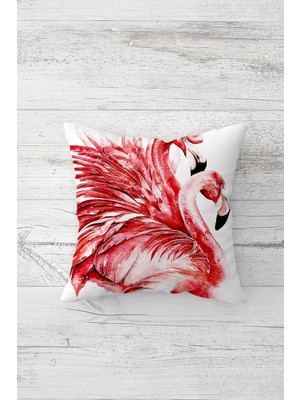 Pelangi Kırmızı Flamingo Desenli Çift Tarafı Baskılı Gizli Fermuarlı Yastık Kılıfı Kırlent Yastık Kılıfı