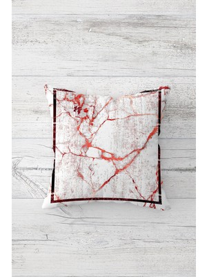 Pelangi Kırmızı Efekt Mermer Çift Tarafı Baskılı Gizli Fermuarlı Yastık Kılıfı Kırlent Koltuk Yastık Kılıfı