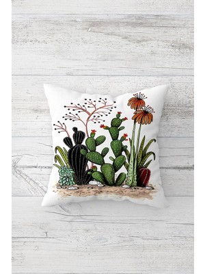 Pelangi Kaktüs Papatya Desen Çift Tarafı Baskılı Gizli Fermuarlı Yastık Kılıfı Kırlent Koltuk Yastık Kılıfı
