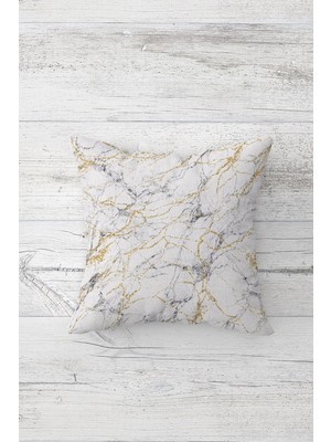 Pelangi Gold Çizgili Mermer Çift Tarafı Baskılı Gizli Fermuarlı Yastık Kılıfı Kırlent Koltuk Yastık Kılıfı