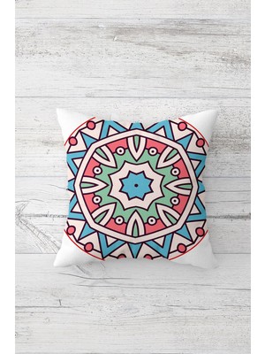 Pelangi Renkli Yıldız Desen Mandala Çift Tarafı Baskılı Gizli Fermuarlı Yastık Kılıfı Kırlent Yastık Kılıfı