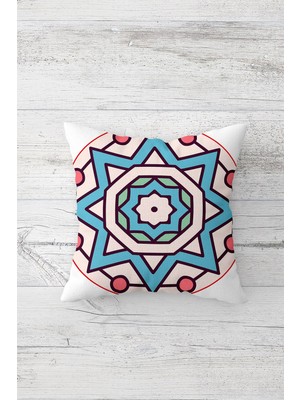 Pelangi Yeşil Krem Desen Mandala Çift Tarafı Baskılı Gizli Fermuarlı Yastık Kılıfı Kırlent Yastık Kılıfı