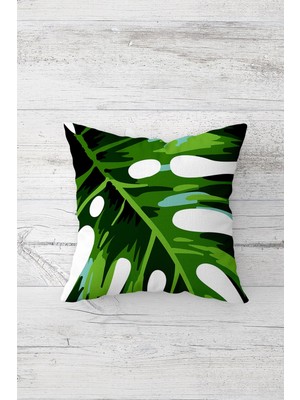 Pelangi Yeşil Yaprak Desenli Çift Tarafı Baskılı Gizli Fermuarlı Yastık Kılıfı Kırlent Koltuk Yastık Kılıfı