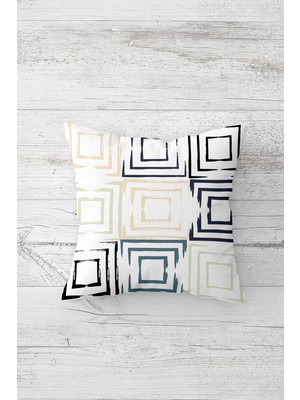 Pelangi Renkli Kareli Geometrik Çift Tarafı Baskılı Gizli Fermuar Yastık Kılıfı Kırlent Koltuk Yastık Kılıfı