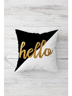 Pelangi Hello Yazılı Çift Tarafı Baskılı Gizli Fermuarlı Yastık Kılıfı Kırlent Koltuk Yastık Kılıfı