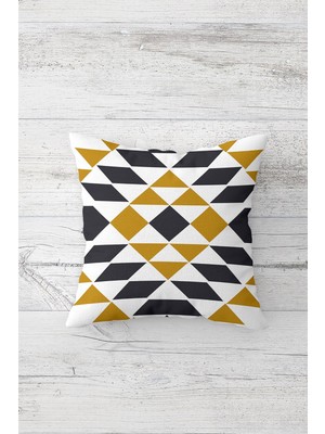 Pelangi Üçgen Bloklu Gri Sarı Çift Tarafı Baskılı Gizli Fermuarlı Yastık Kılıfı Kırlent Koltuk Yastık Kılıfı