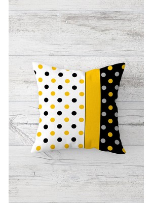 Pelangi Sarı Siyah Benek Puantiye Çift Tarafı Baskı Gizli Fermuar Yastık Kılıfı Kırlent Koltuk Yastık Kılıfı