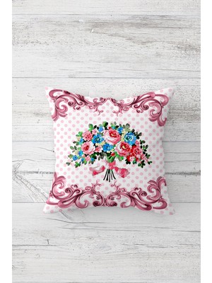 Pelangi Vintage Renkli Çiçek Buketi Çift Tarafı Baskılı Gizli Fermuarlı Yastık Kılıfı Kırlent Yastık Kılıfı