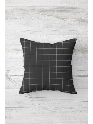 Pelangi Gri Kare Desenli Çift Tarafı Baskılı Gizli Fermuarlı Yastık Kılıfı Kırlent Koltuk Yastık Kılıfı