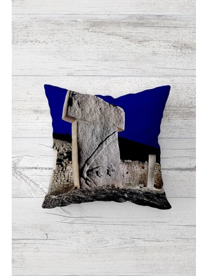 Pelangi Göbekli Tepe Desenli Çift Tarafı Baskılı Gizli Fermuarlı Yastık Kılıfı Kırlent Koltuk Yastık Kılıfı