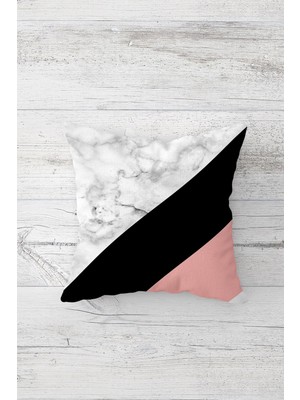 Pelangi Mermer Desenli Çift Tarafı Baskılı Gizli Fermuarlı Yastık Kılıfı Kırlent Koltuk Yastık Kılıfı