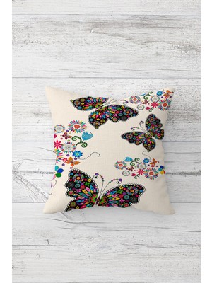 Pelangi Renkli Kelebekler Desenli Çift Taraflı Gizli Fermuarlı Yastık Kılıfı Kırlent Koltuk Yastık Kılıfı