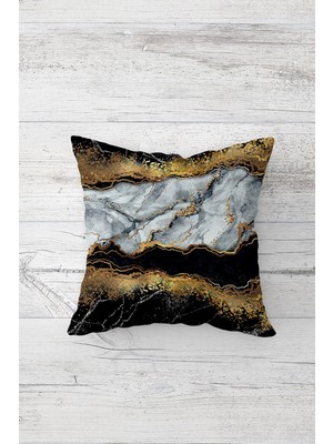 Pelangi Gold Geçişli Mermer Desenli Çift Tarafı Baskılı Gizli Fermuarlı Kırlent Koltuk Yastık Kılıfı