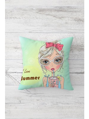 Pelangi I Love Summer Çift Tarafı Baskılı Gizli Fermuarlı Yastık Kılıfı Kırlent Koltuk Yastık Kılıfı