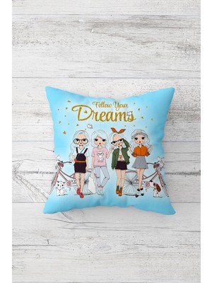 Pelangi Follow Your Dreams Çift Tarafı Baskılı Gizli Fermuarlı Yastık Kılıfı Kırlent Koltuk Yastık Kılıfı