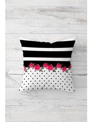 Pelangi Vintage Puantiye Gül Desenli Çift Tarafı Baskılı Gizli Fermuarlı Kırlent Koltuk Yastık Kılıfı