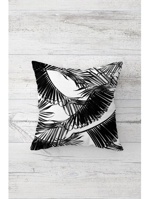 Pelangi Siyah Yaprak Desen Çift Tarafı Baskılı Gizli Fermuarlı Yastık Kılıfı Kırlent Koltuk Yastık Kılıfı