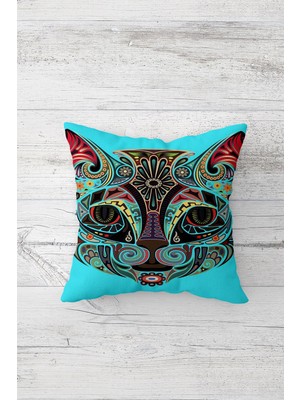 Pelangi Kedi Sürat Desenli Çift Tarafı Baskılı Gizli Fermuarlı Yastık Kılıfı Kırlent Koltuk Yastık Kılıfı