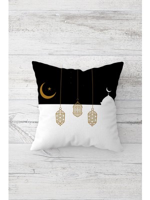 Pelangi Ramazan Temalı Çift Tarafı Baskılı Gizli Fermuarlı Yastık Kılıfı Kırlent Koltuk Yastık Kılıfı