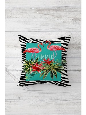 Pelangi Flamingo Summer Desen Çift Tarafı Baskılı Gizli Fermuarlı Yastık Kılıfı Kırlent Koltuk Yastık Kılıfı