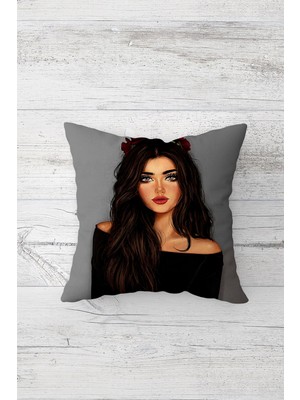 Pelangi Güzel Kız Yüzü Desenli Çift Tarafı Baskı Gizli Fermuarlı Yastık Kılıfı Kırlent Koltuk Yastık Kılıfı
