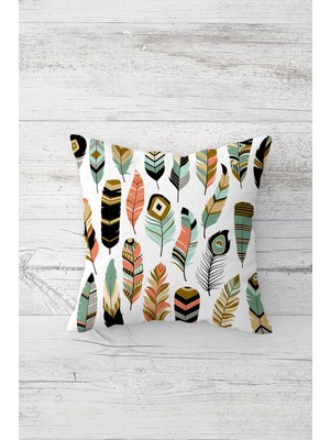 Pelangi Renkli Tüy Desenli Çift Tarafı Baskılı Gizli Fermuarlı Yastık Kılıfı Kırlent Koltuk Yastık Kılıfı