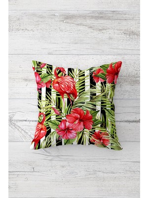 Pelangi Tropikal Tema Flamingo Çift Tarafı Baskı Gizli Fermuarlı Yastık Kılıfı Kırlent Koltuk Yastık Kılıfı