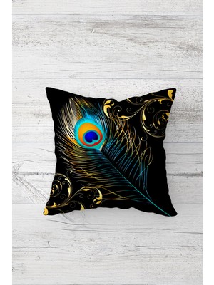 Pelangi Siyah Tüy Desen Çift Tarafı Baskılı Gizli Fermuarlı Yastık Kılıfı Kırlent Koltuk Yastık Kılıfı