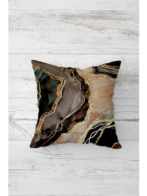 Pelangi Kahverengi Mermer Desen Çift Tarafı Baskılı Gizli Fermuar Yastık Kılıfı Kırlent Koltuk Yastık Kılıfı