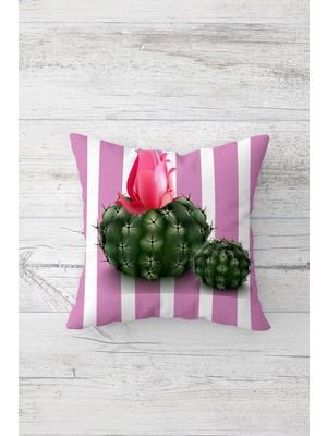 Pelangi Kaktüs Desenli Çift Tarafı Baskılı Gizli Fermuarlı Yastık Kılıfı Kırlent Koltuk Yastık Kılıfı