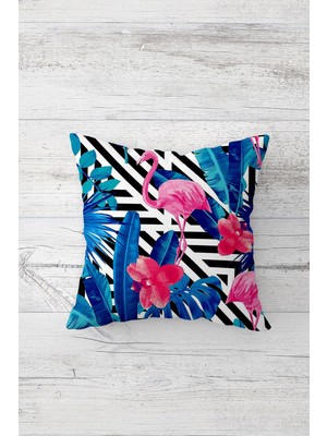 Pelangi Tropikal Temalı Flamingo Çift Tarafı Baskılı Gizli Fermuarlı Yastık Kılıfı Kırlent Yastık Kılıfı