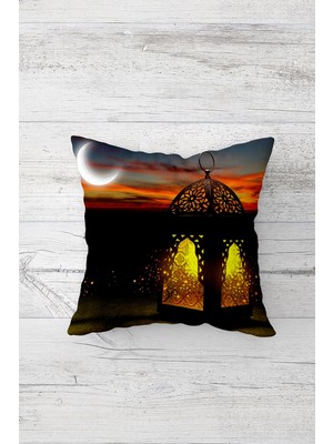 Pelangi Fener Desenli Ramazan Temalı Çift Tarafı Baskılı Gizli Fermuarlı Yastık Kılıfı Kırlent Yastık Kılıfı