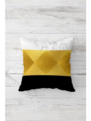 Pelangi Gold Karo Desenli Çift Tarafı Baskılı Gizli Fermuarlı Yastık Kılıfı Kırlent Koltuk Yastık Kılıfı
