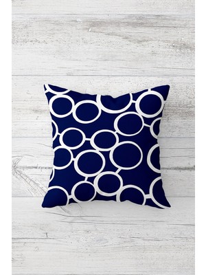 Pelangi Lacivert Çember Desen Çift Tarafı Baskılı Gizli Fermuarlı Yastık Kılıfı Kırlent Koltuk Yastık Kılıfı